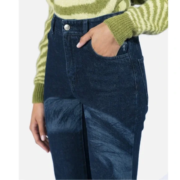 Paloma Wool NEW Vida Jeans Straight Leg Pants Laser Printed Portrait Horses Blue - Picture 5 of 13